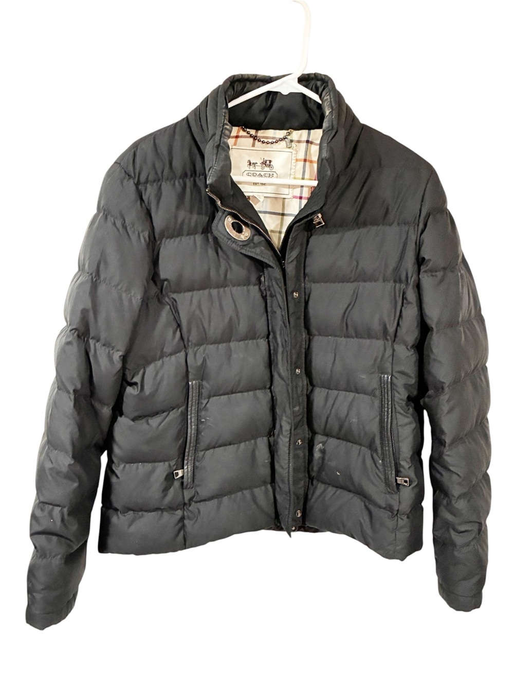 Coach Women’s Black Puffer Feather Down Hidden Hood Quilted Jacket Size Large